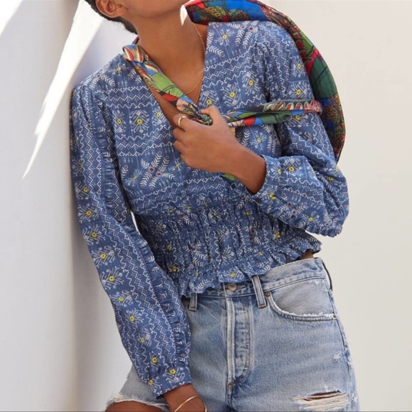 Anthropologie Tops - ANTHROPOLOGIE Forever that Girl Embroidered Smocked Blouse NWT in Medium
